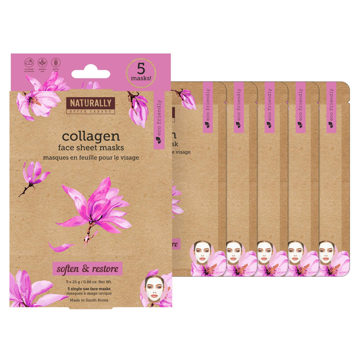 Naturally 30 Collagen Infused Sheet Masks, 5 Masks - Restoring & Hydrating, 1 Count