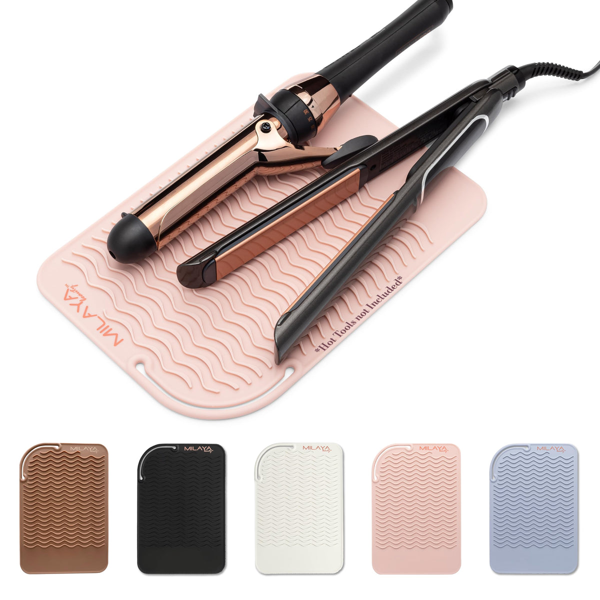 Milaya Beauty Heat Resistant Silicone Mat - Rose Gold Curling Iron Holder, 11&quot;X7.5&quot;