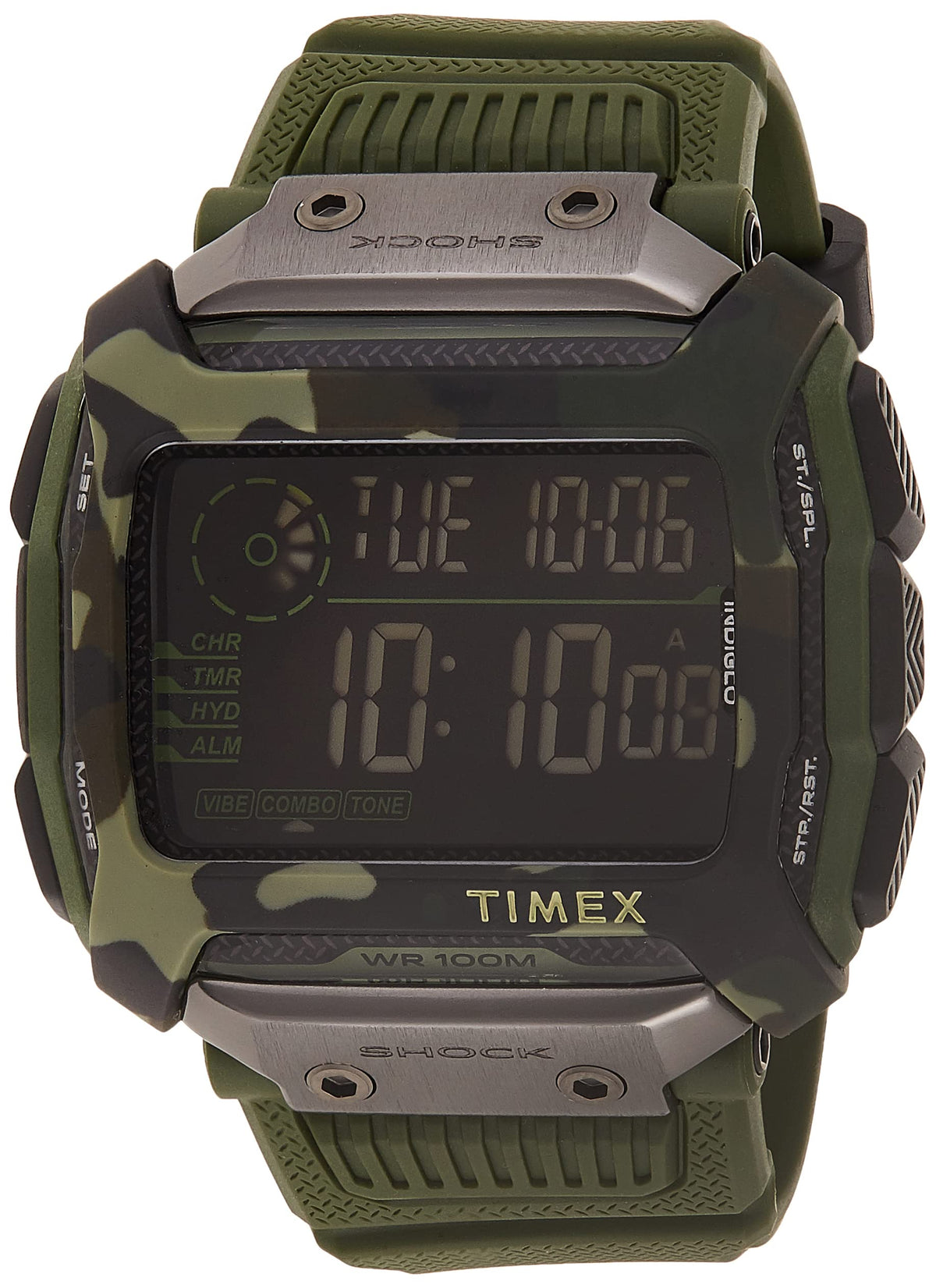 Timex Command Shock Digital Watch - 54Mm Olive Camo Resin Strap, One Size