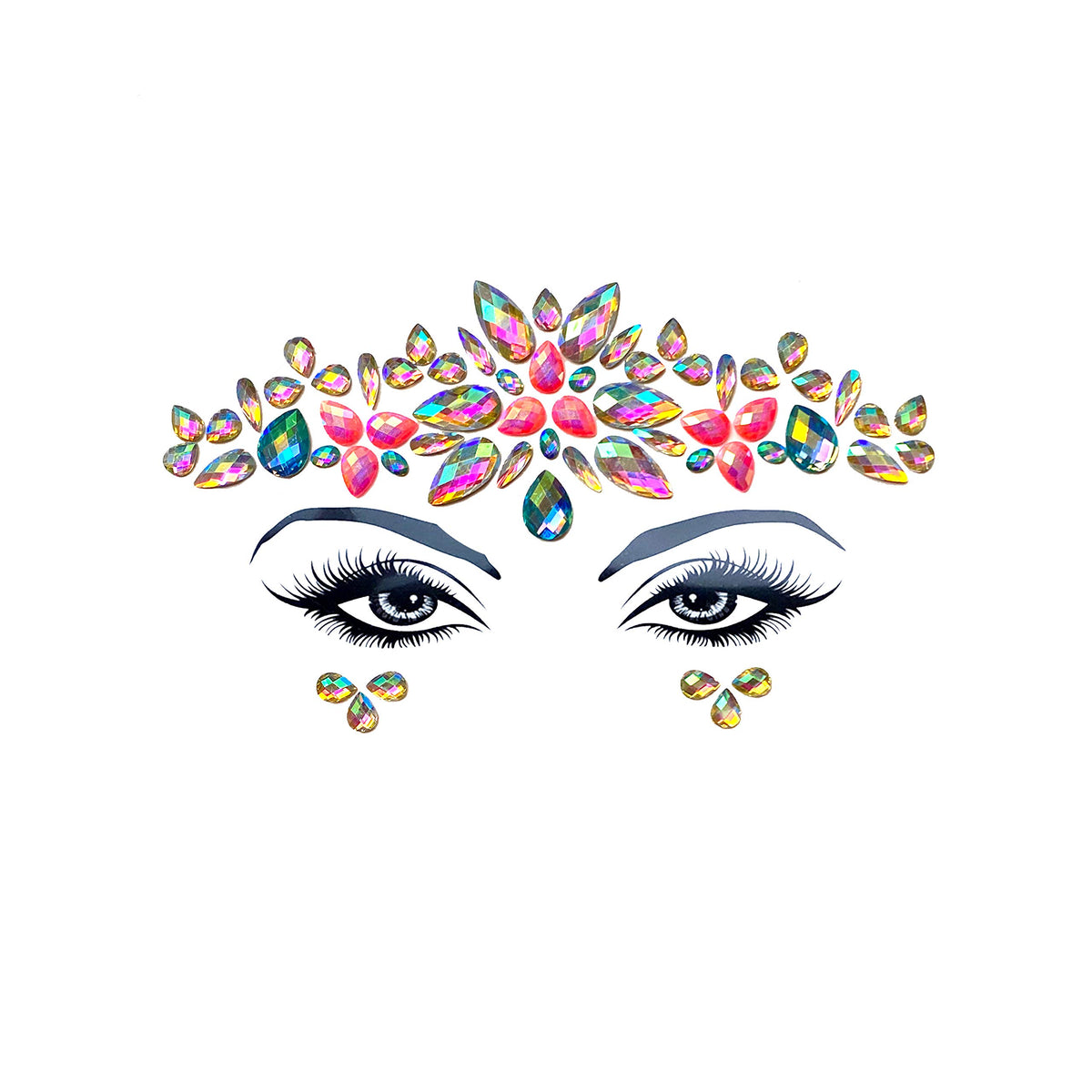 Neva Nude Avatar Pink Clear Blue Iridescent Face Crystal Sticker - Waterproof & Medical Grade