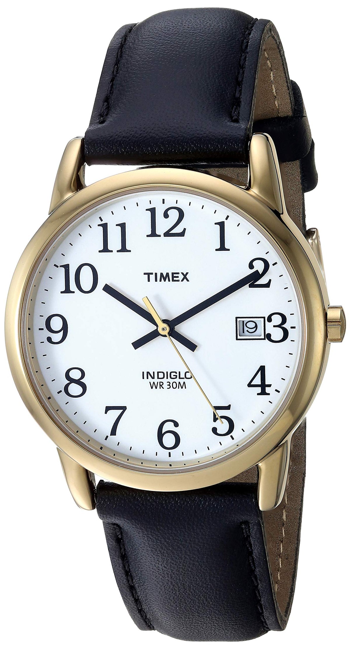 Timex Men'S Easy Reader 35Mm Black Leather Strap Watch - Calfskin, Black/Gold-Tone