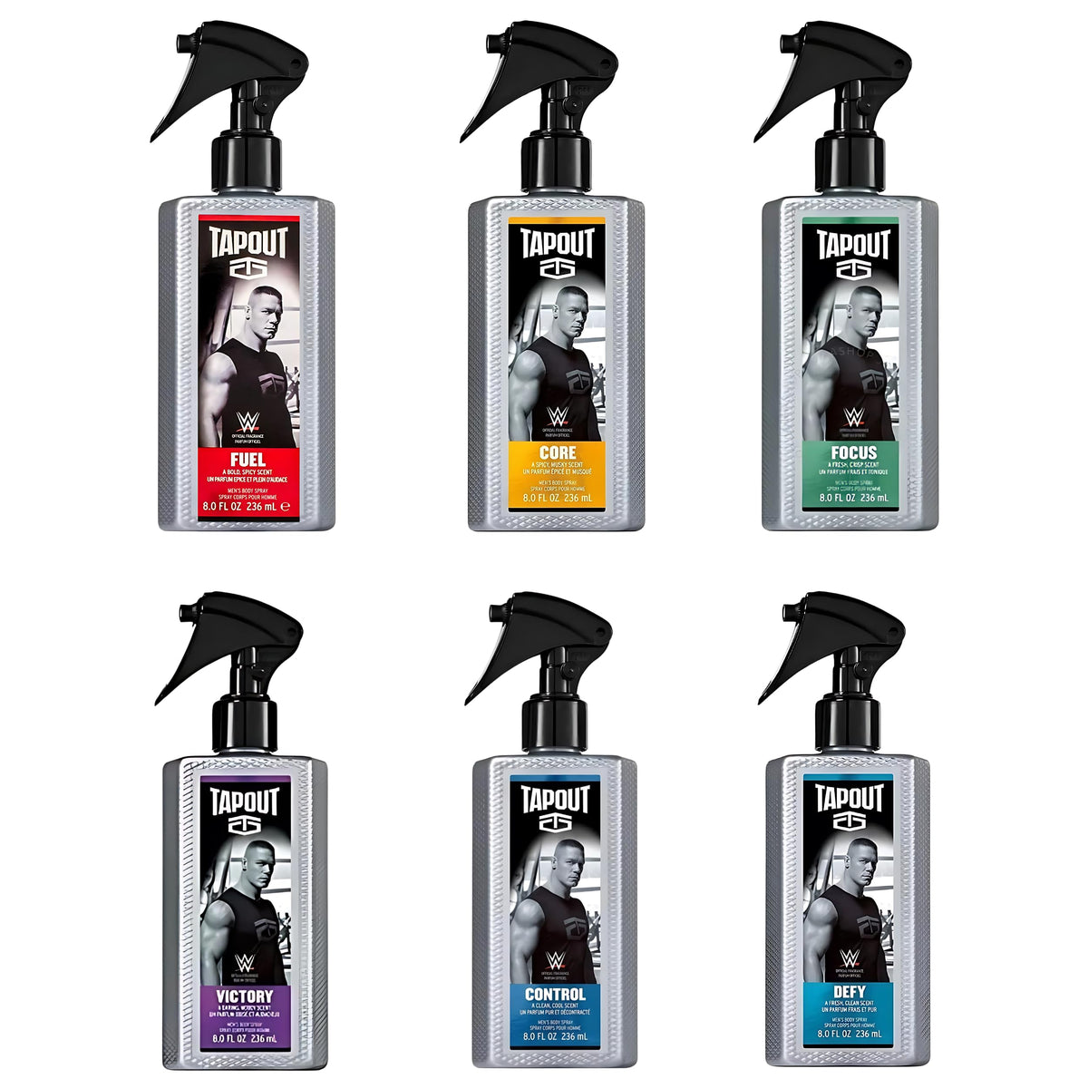 Tapout Body Spray For Men - 6-Pack Fragrance Variety Set, 8 Fl Oz Each