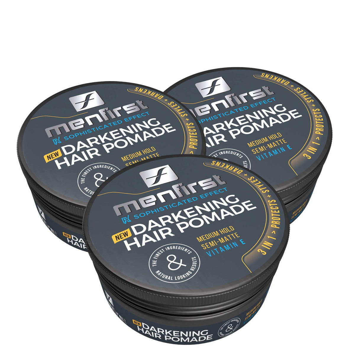 Menfirst Hair Pomade For Men - 3 Pack Gray Coverage For Medium Brown To Black Hair