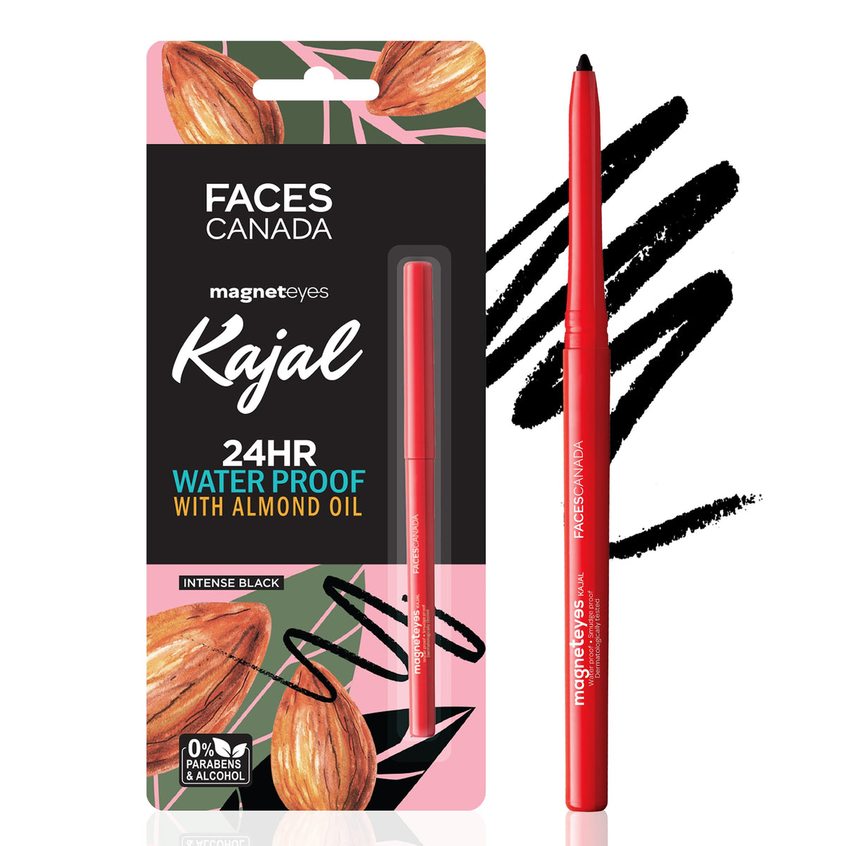 Facescanada Magneteyes Kajal Black - 24Hr Waterproof, Smudgeproof, Deep Matte, Almond Oil, 0.