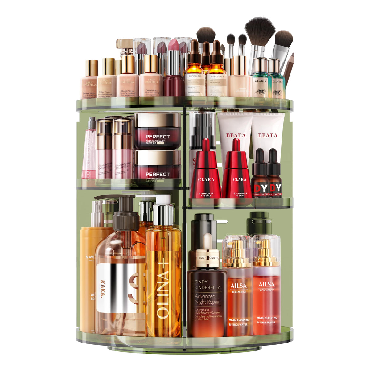 Auxmir Green 9-Layer Rotating Makeup Organizer, Acrylic Skincare & Cosmetic Storage Carousel