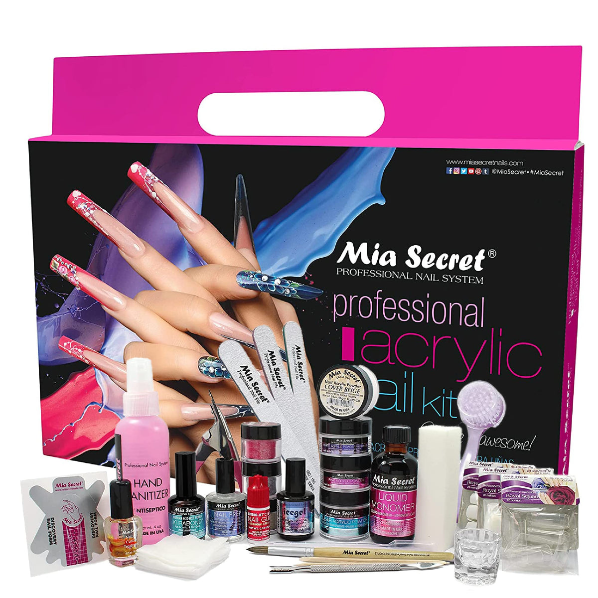 Mia Secret Acrylic Nail Kit - 27 Piece Set For Beginners - Nude, Pink & White