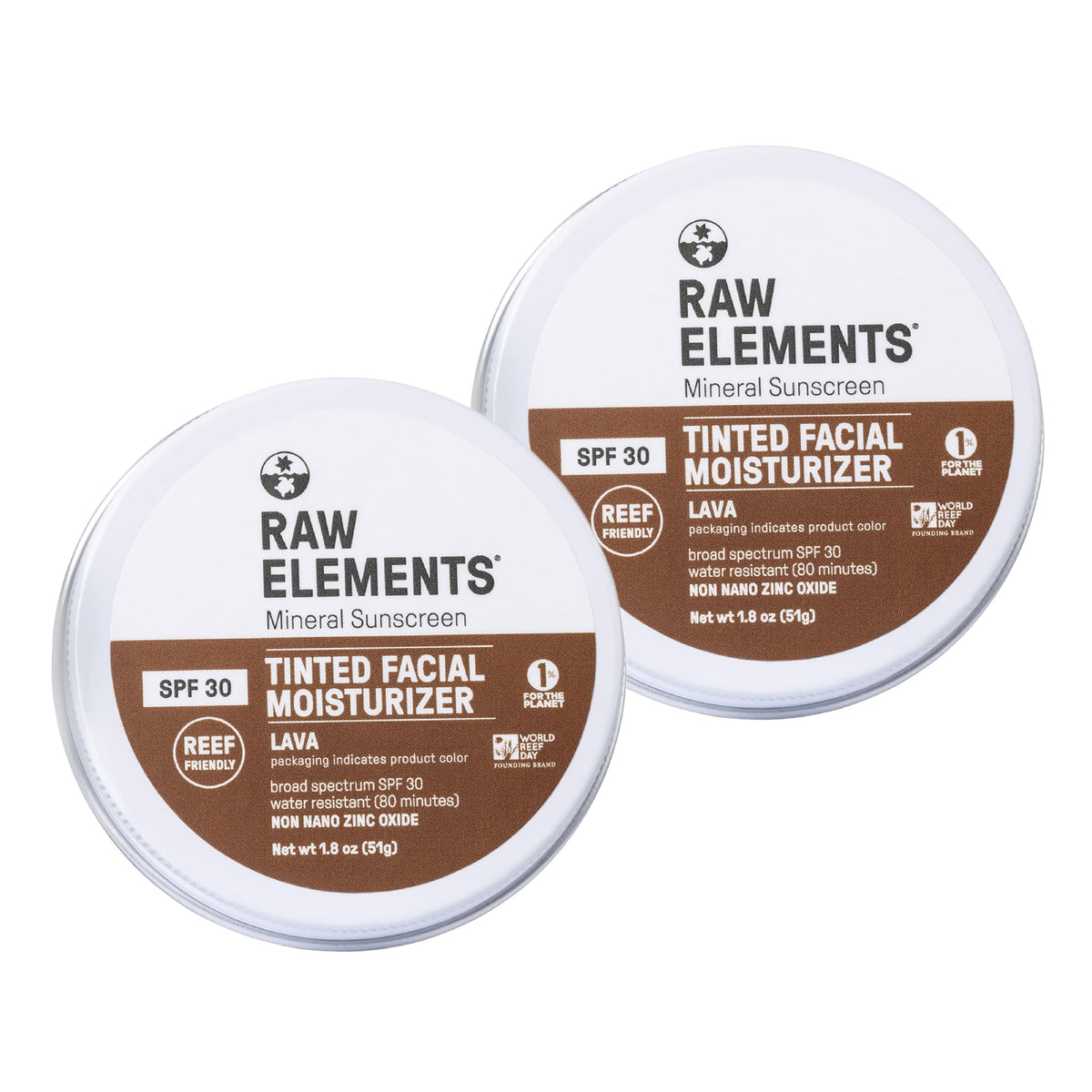 Raw Elements Spf 30 Tinted Face Cream, Non-Toxic Mineral Sunscreen, Lava, 1.8 Oz, Pack Of 