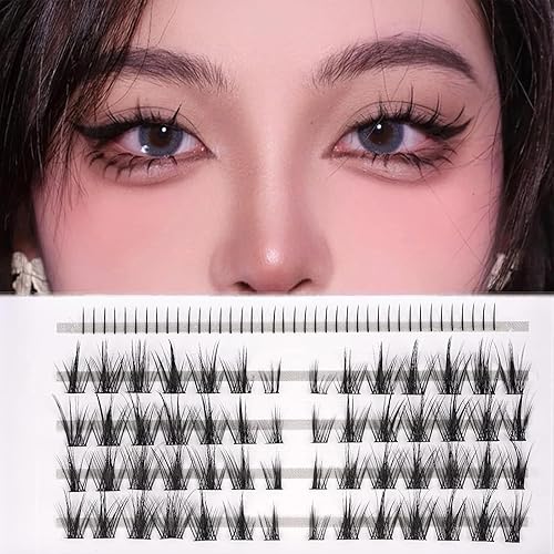 Lankiz D-Curl Manga Lashes - Natural Look Fluffy Cluster Eyelashes For Anime Makeup - Black