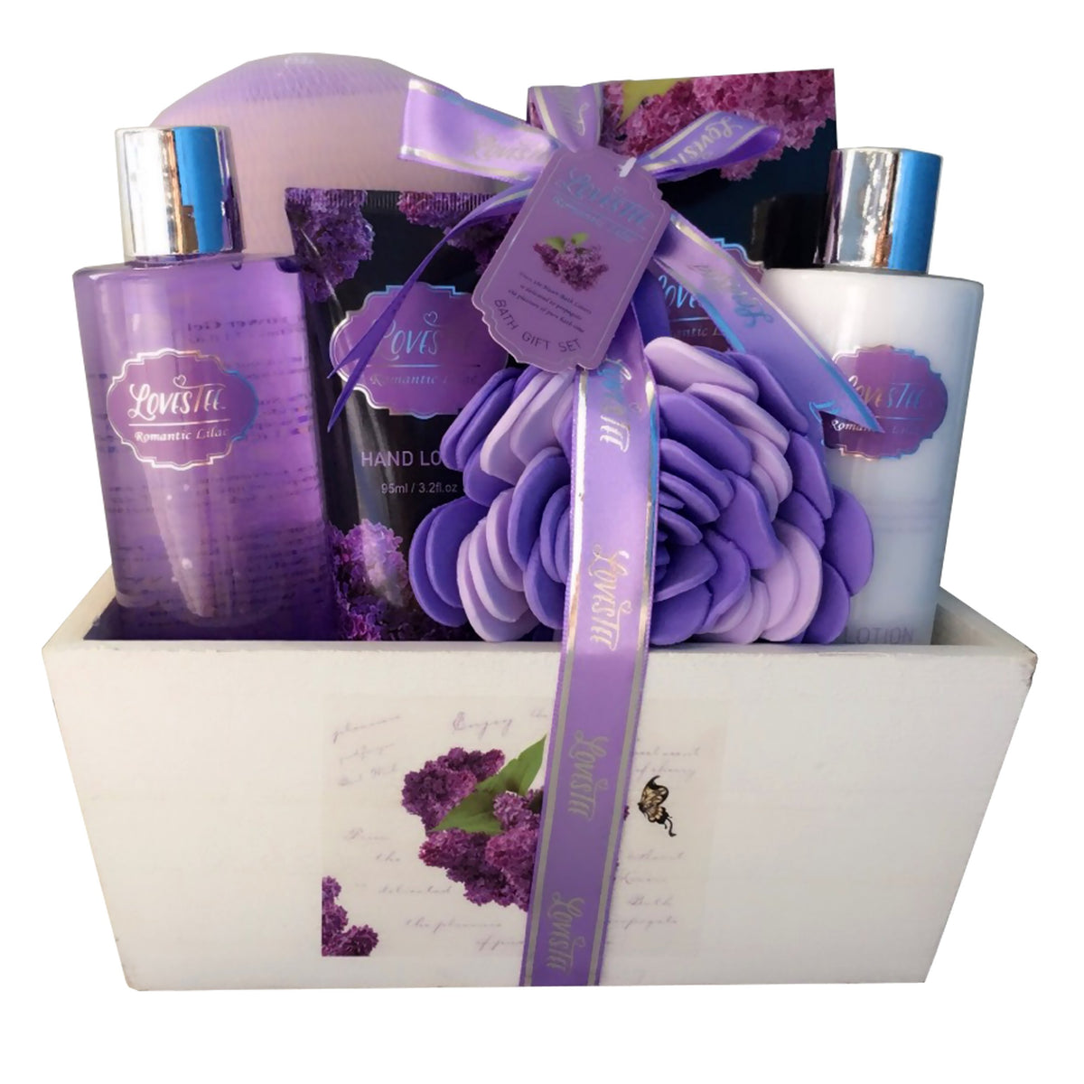 Lovestee Spa Gift Basket - Lavender Fragrance Bath Set With Shower Gel, Lotion, Bath Salt & Sponge