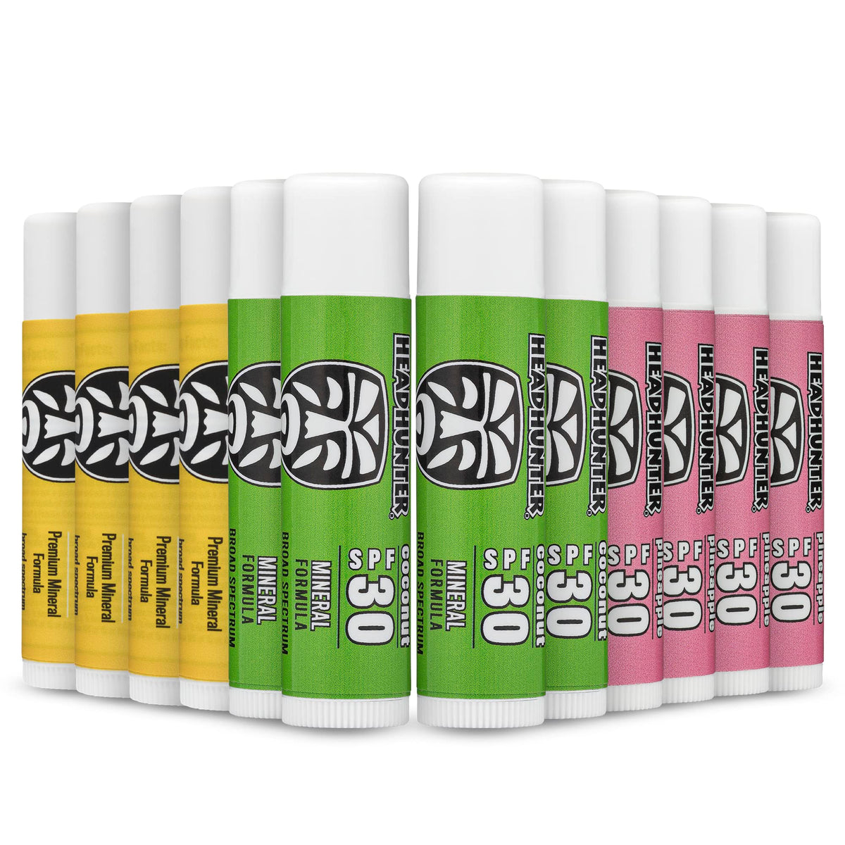 Headhunter Spf 30 Sport Chapstick - Waterproof Lip Balm, 12 Pack, Coconut, Pineapple, Mango