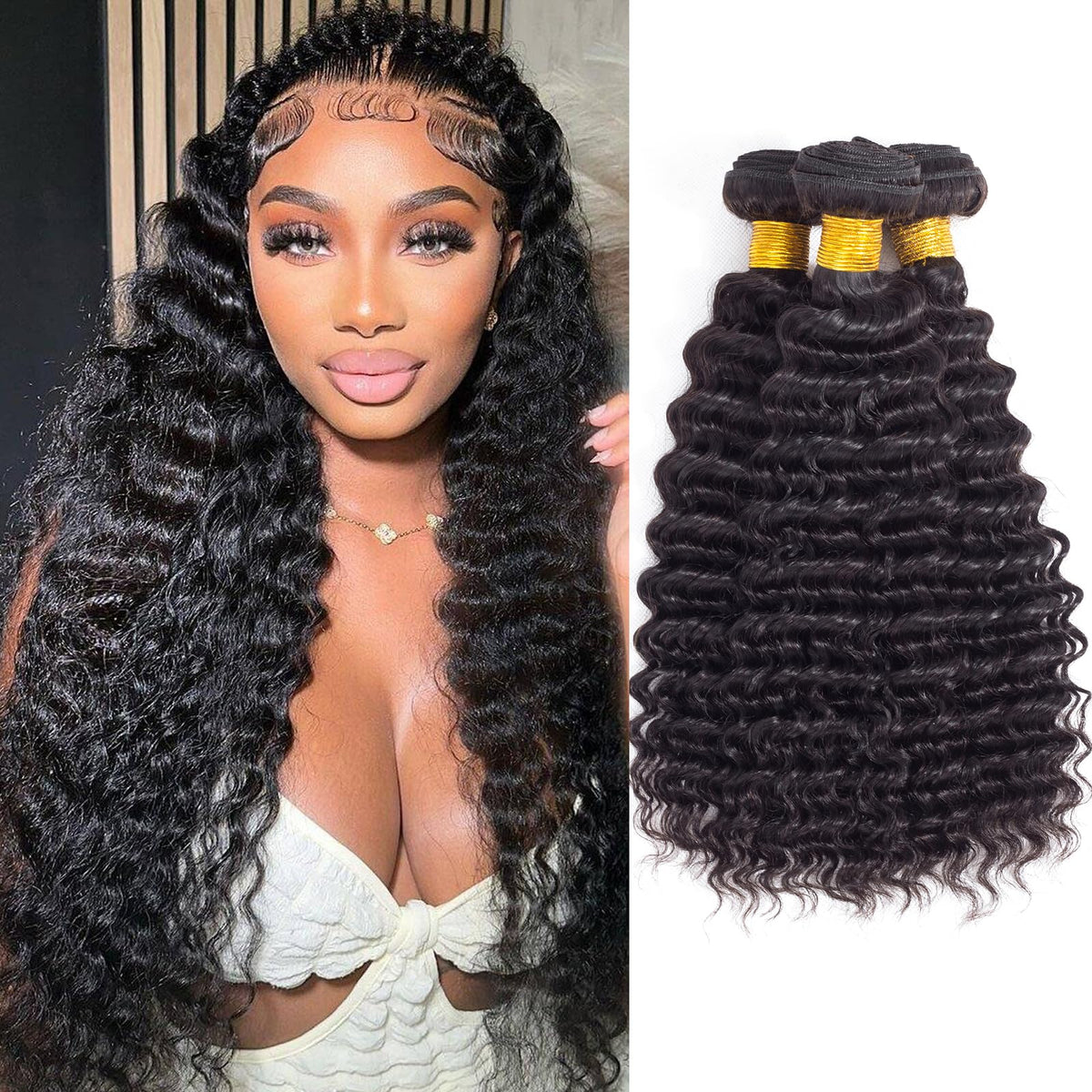 FASHION VILA 12A Deep Wave Human Hair Bundles 16 18 20 Inch Brazilian Virgin Weave