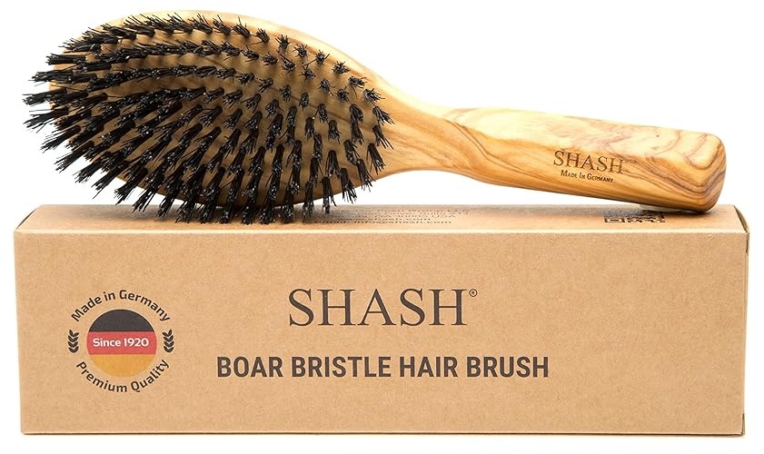 SHASH 100% Boar Bristle Hair Brush - Made in Germany for Thin to Normal Hair, Firm, Textured Care