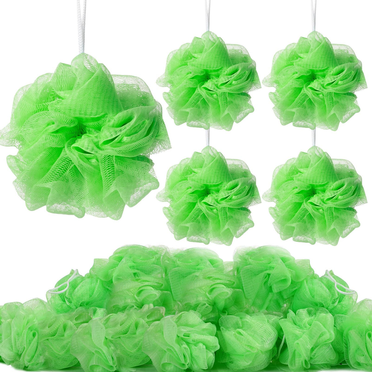 Chengu 80 Pcs Loofah Sponges For Bath, Exfoliating Shower Pouf, Green, Ideal For Men &