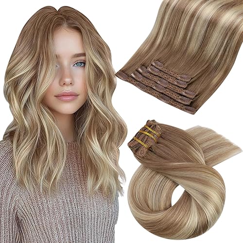 Moresoo Clip in Hair Extensions 10 Inch Ombre Blonde Balayage Human Hair 80g 5 Pieces