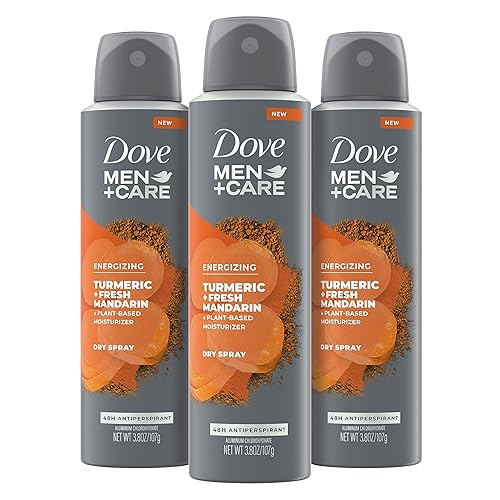 Dove Men + Care Antiperspirant Dry Spray Deodorant, Turmeric & Fresh Mandarin, 48H Protection, 3