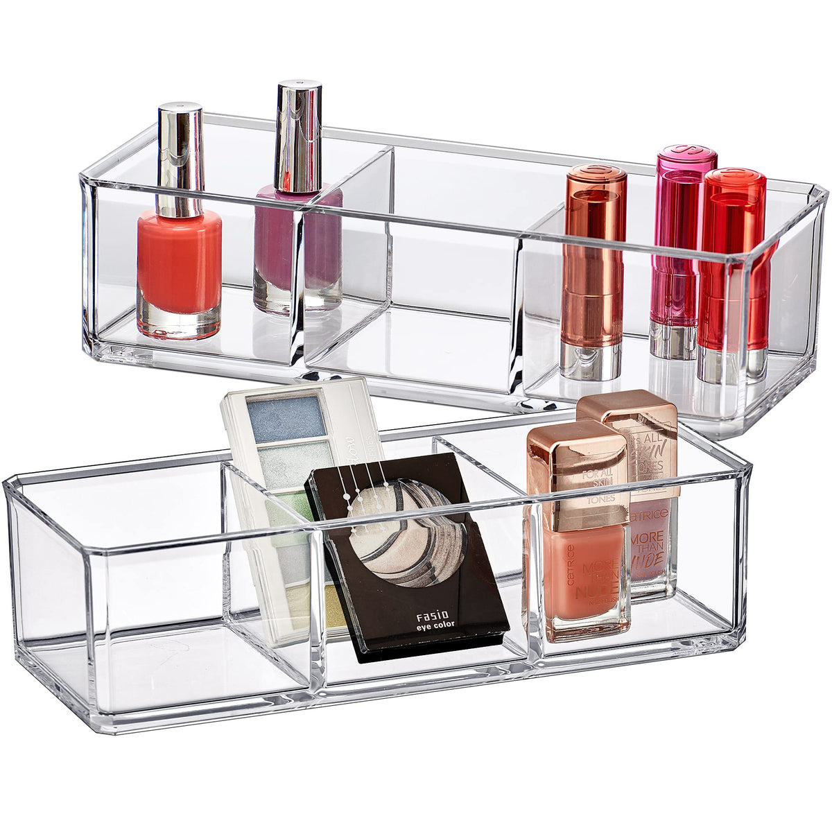 Amazing Abby 2-Pack Acrylic Makeup Organizer - Clear 3-Compartment Lipstick Holder