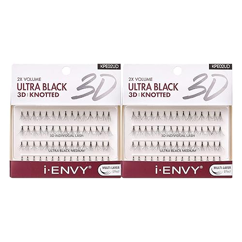 I-Envy 2X Volume 3D Ultra Black Individual Lashes, Medium, 60 Count (2 Pack)