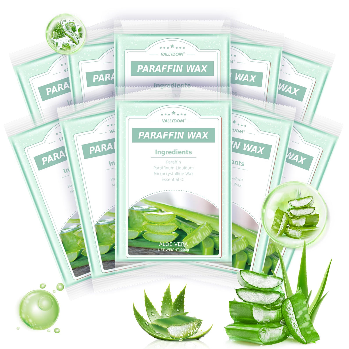 Vallydom Aloe Vera Scented Paraffin Wax Refills, 200G, 10 Pack For Hand & Feet Care