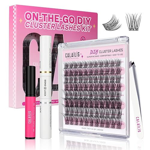 Calailis Travel Lash Extension Kit - 88Pcs D Curl Clusters, Bond & Seal, Remover, Applicator