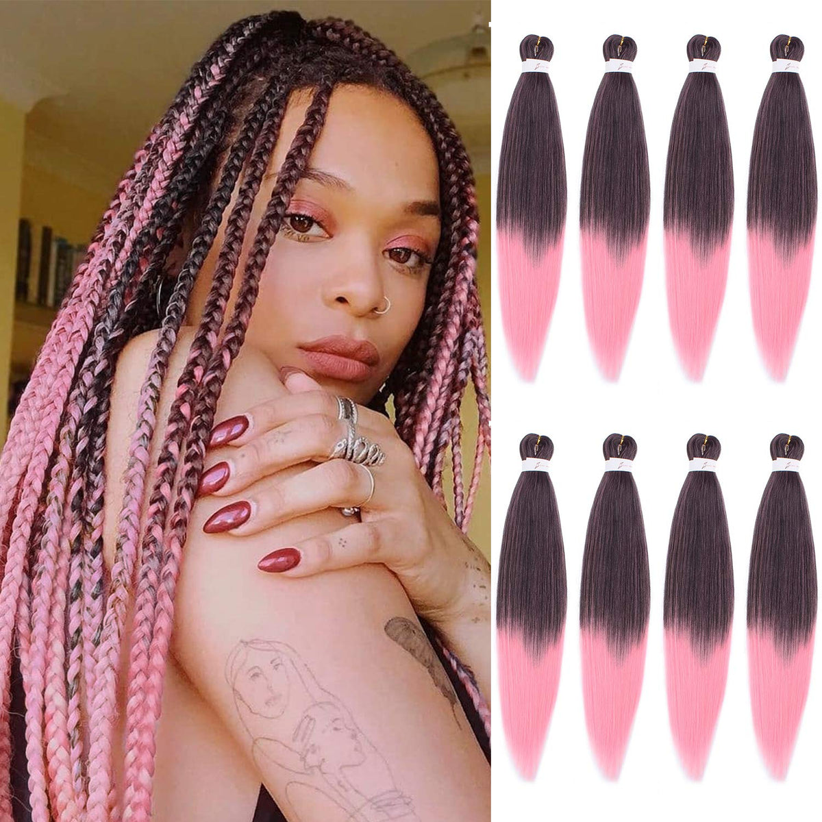 Leeven 20&quot; Pre Stretched Crochet Braids - 8 Packs Ombre Synthetic Hair, Soft Yaki Texture