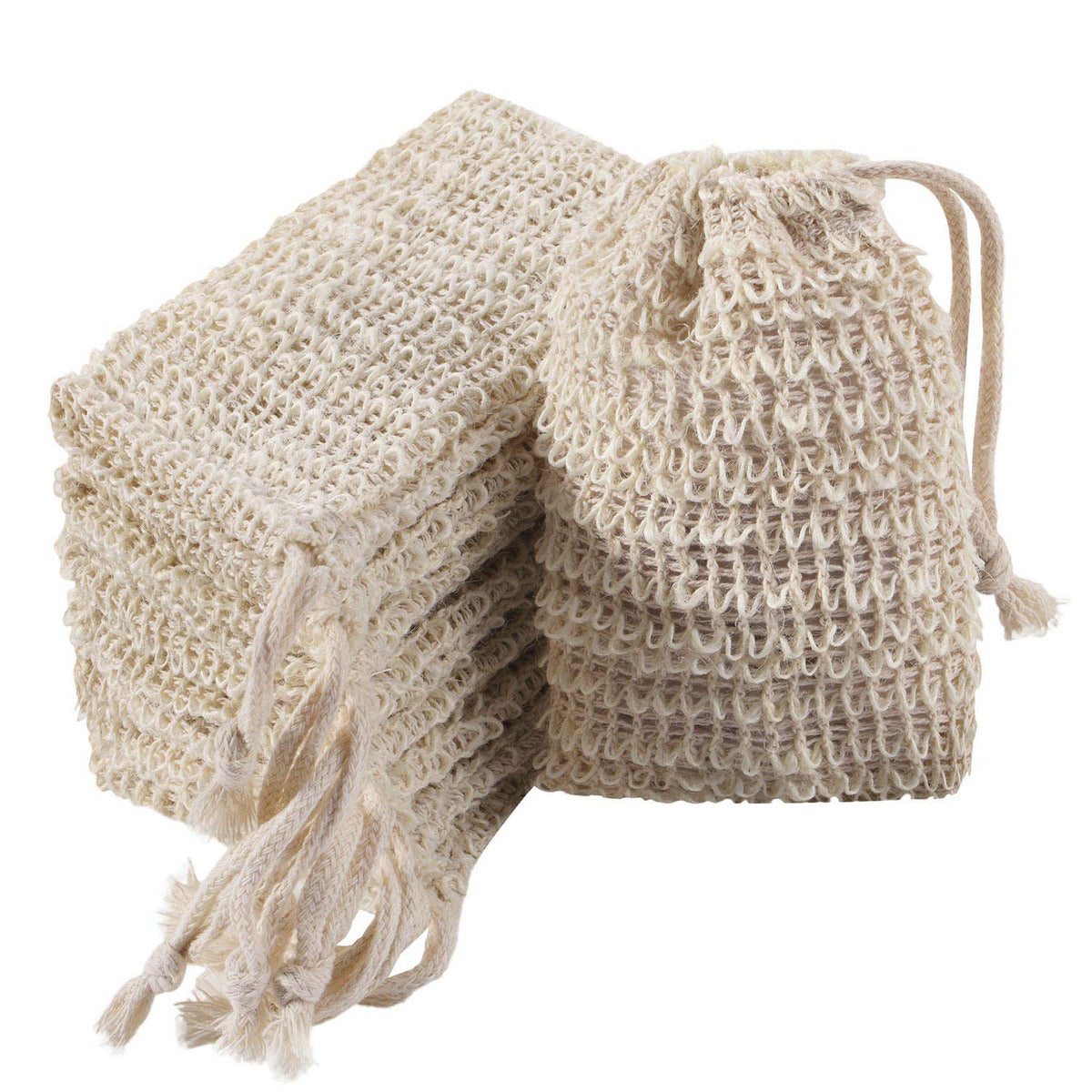 Trounistro 60 Pack Soap Exfoliating Bags - Natural Ramie Mesh Pouches With Drawstring For Bath