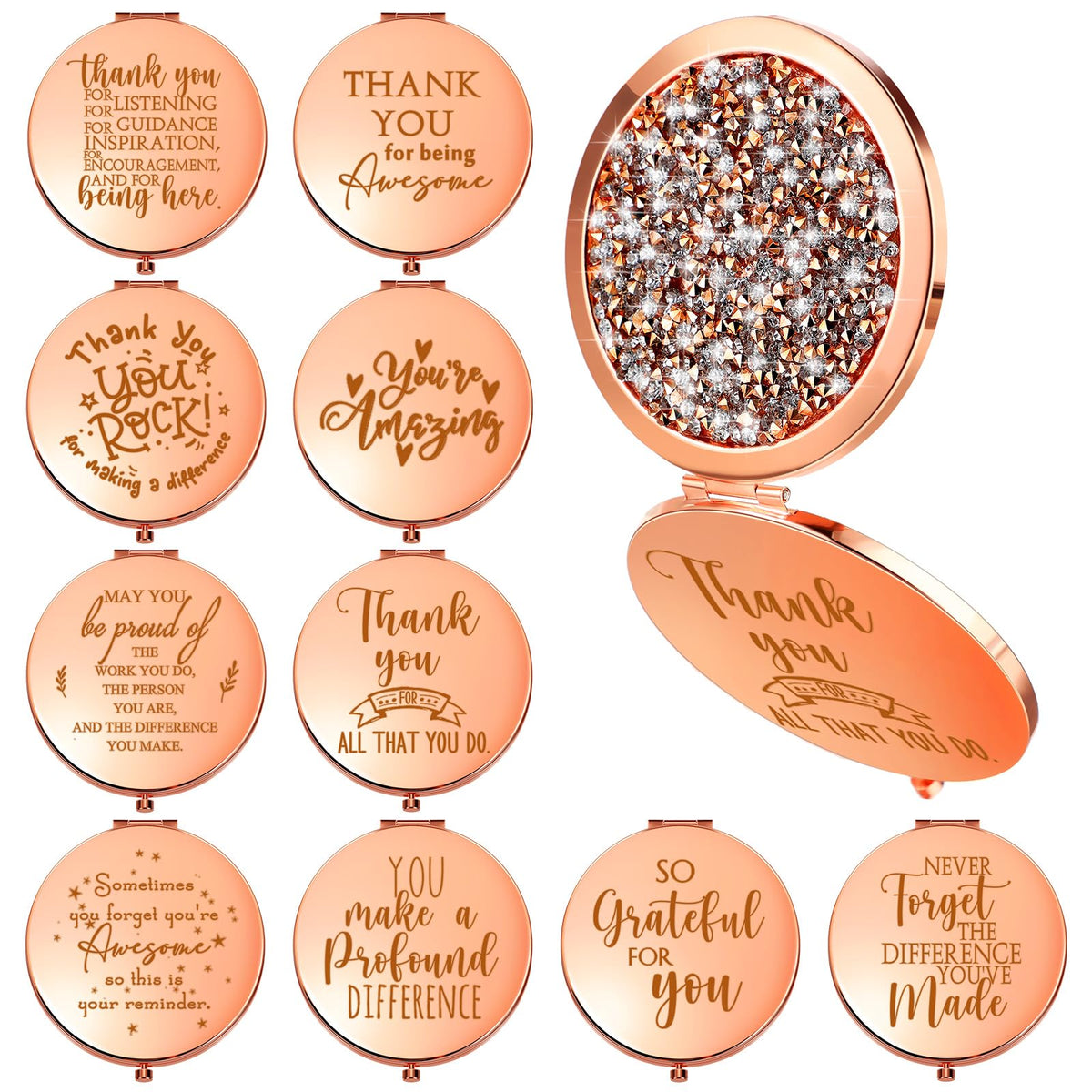 Kathfly Rose Gold Compact Mirror - 10 Pcs Motivational Gifts For Women, Teachers & Secretaries