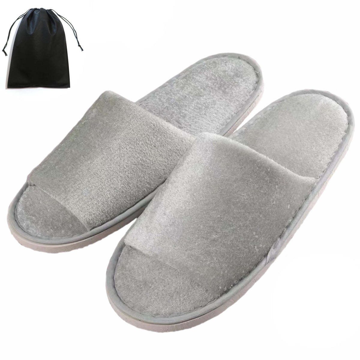 Khc-Khf Velvet Open Toe Spa Slippers For Men & Women - 5 Pairs With Travel Bags, C-Grey