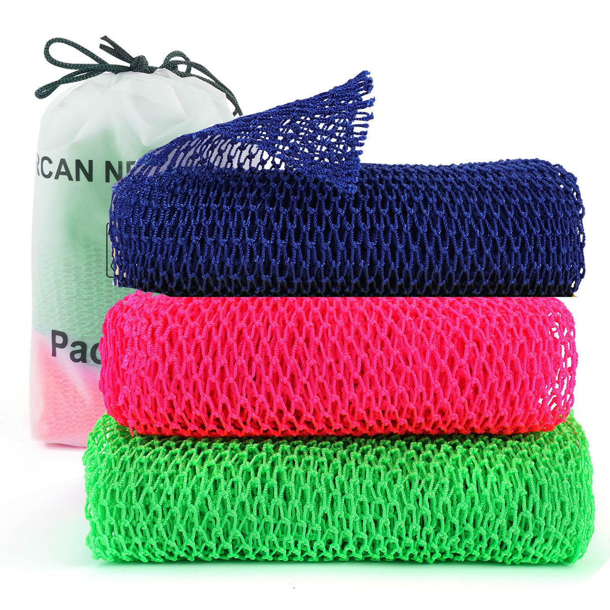 Zerwhil 3 Pieces African Exfoliating Net Sponge, Rip-Resistant Body Scrubber For Shower