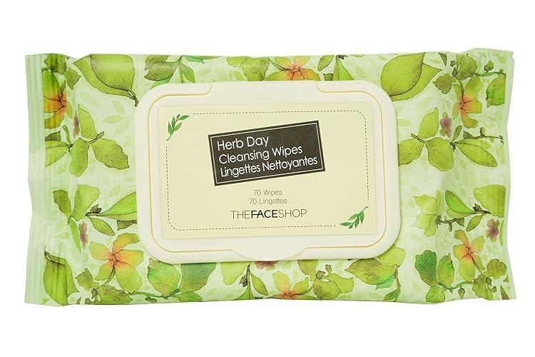 The Face Shop Herb Day 365 Cleansing Wipes - Makeup Remover, Rosemary Extract, 70 Count