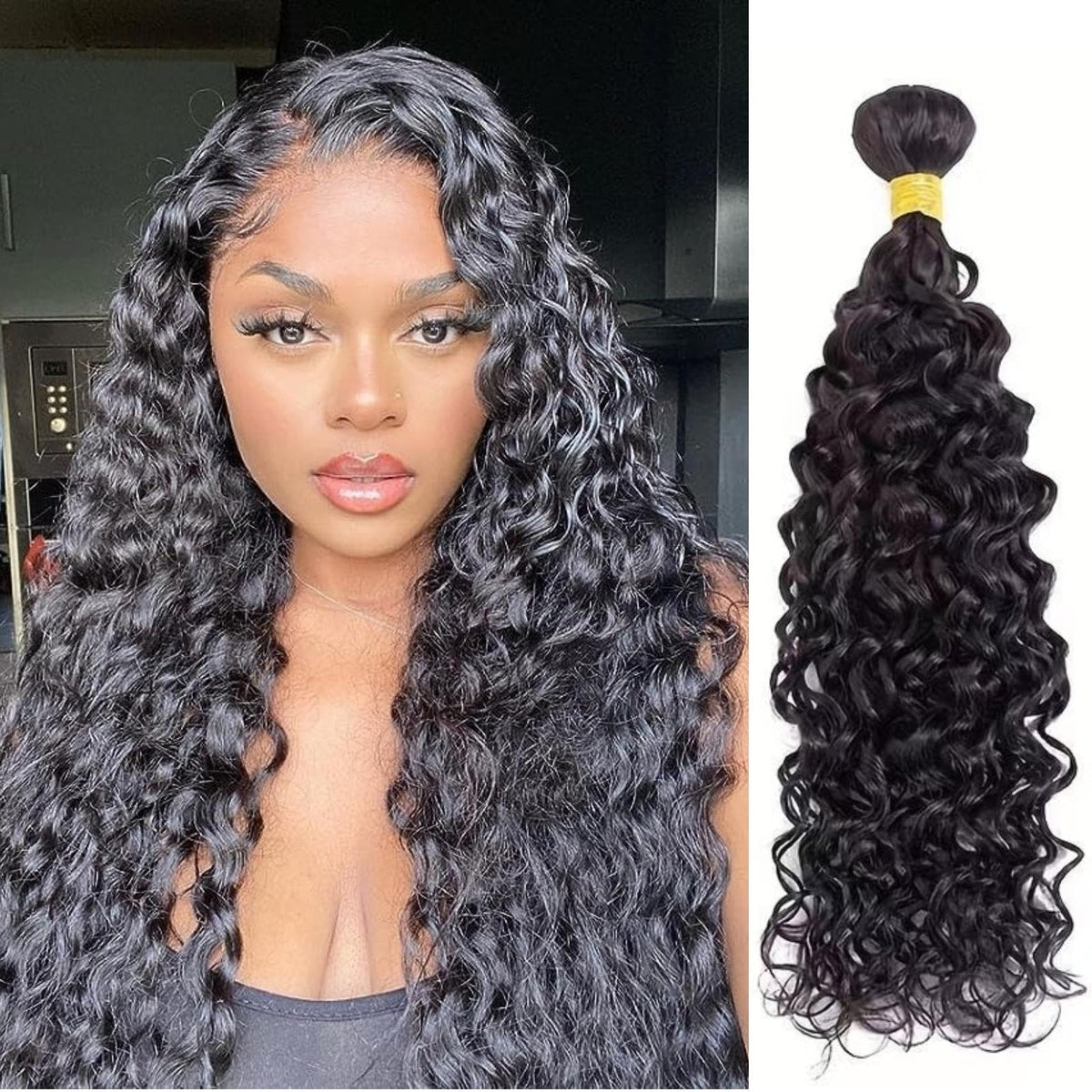 Shwair 16&quot; Water Wave Human Hair Bundles, 10A Brazilian Virgin Hair, Natural Black