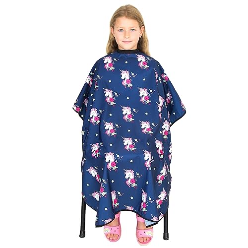 Salon Supply Co Kids Hair Cutting Cape - Unicorns Print, Water Resistant, Snap Closure