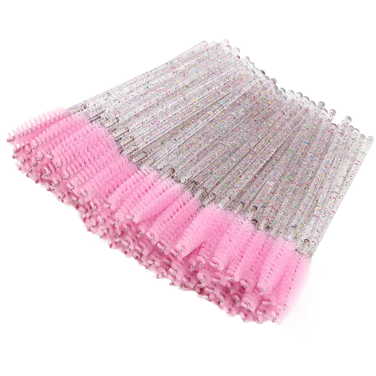 BTYMS 100 Pieces Crystal Light Pink Eyelash Mascara Brushes Spoolie Applicator Wands