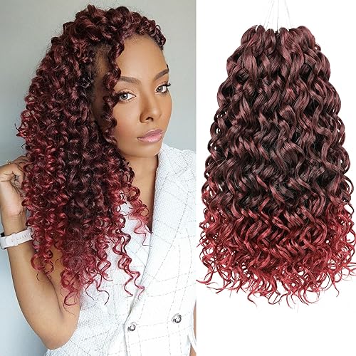 Zrq 14&quot; Burgundy Gogo Curl Crochet Hair - 8 Packs Synthetic Deep Wave Twist Water Wave