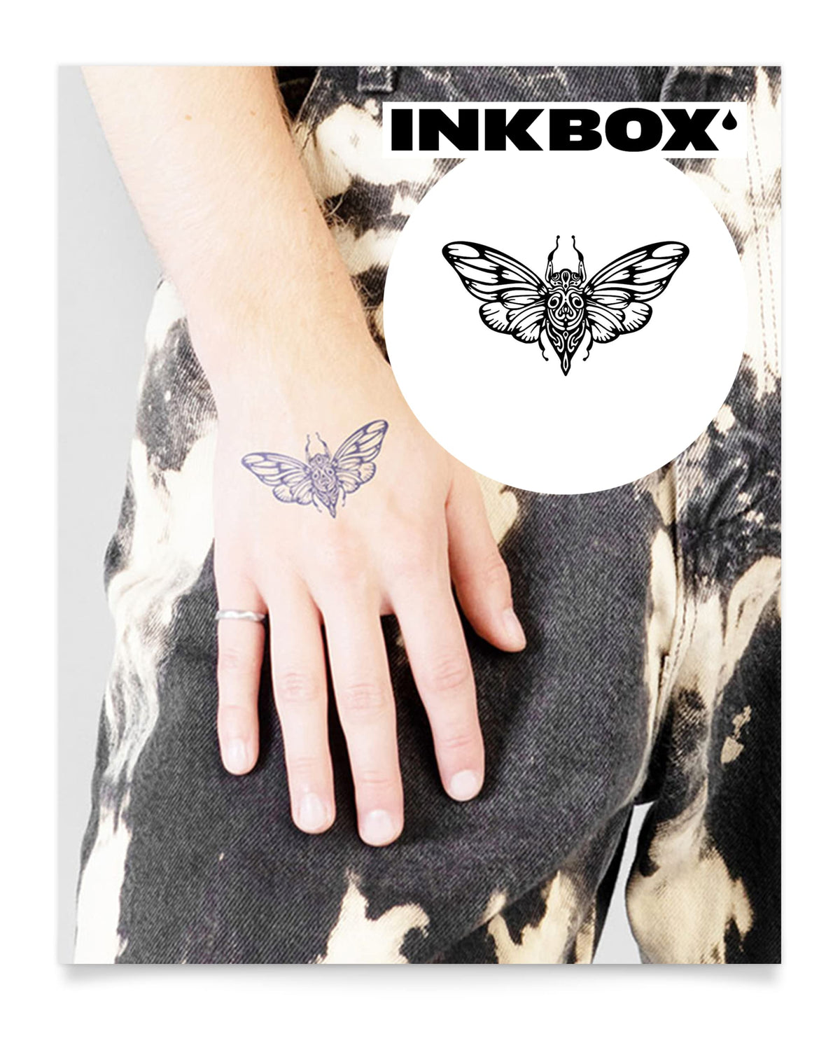 Inkbox Cicada Temporary Tattoo - Semi-Permanent, Water-Resistant, 3X3 In, Lasts 1-2