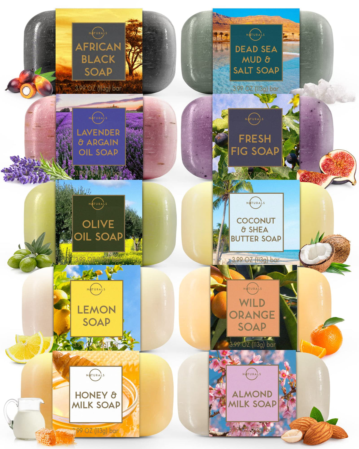 O Naturals 10Pc Vegan Bar Soap - Natural Bath Soap For Men & Women, Spa Gifts, 4Oz Each