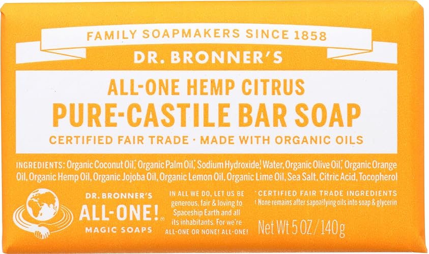 Dr. Bronner'S All-One Hemp Citrus Orange Pure-Castile Bar Soap 5 Oz - Moisturizing & Eco-Friendly