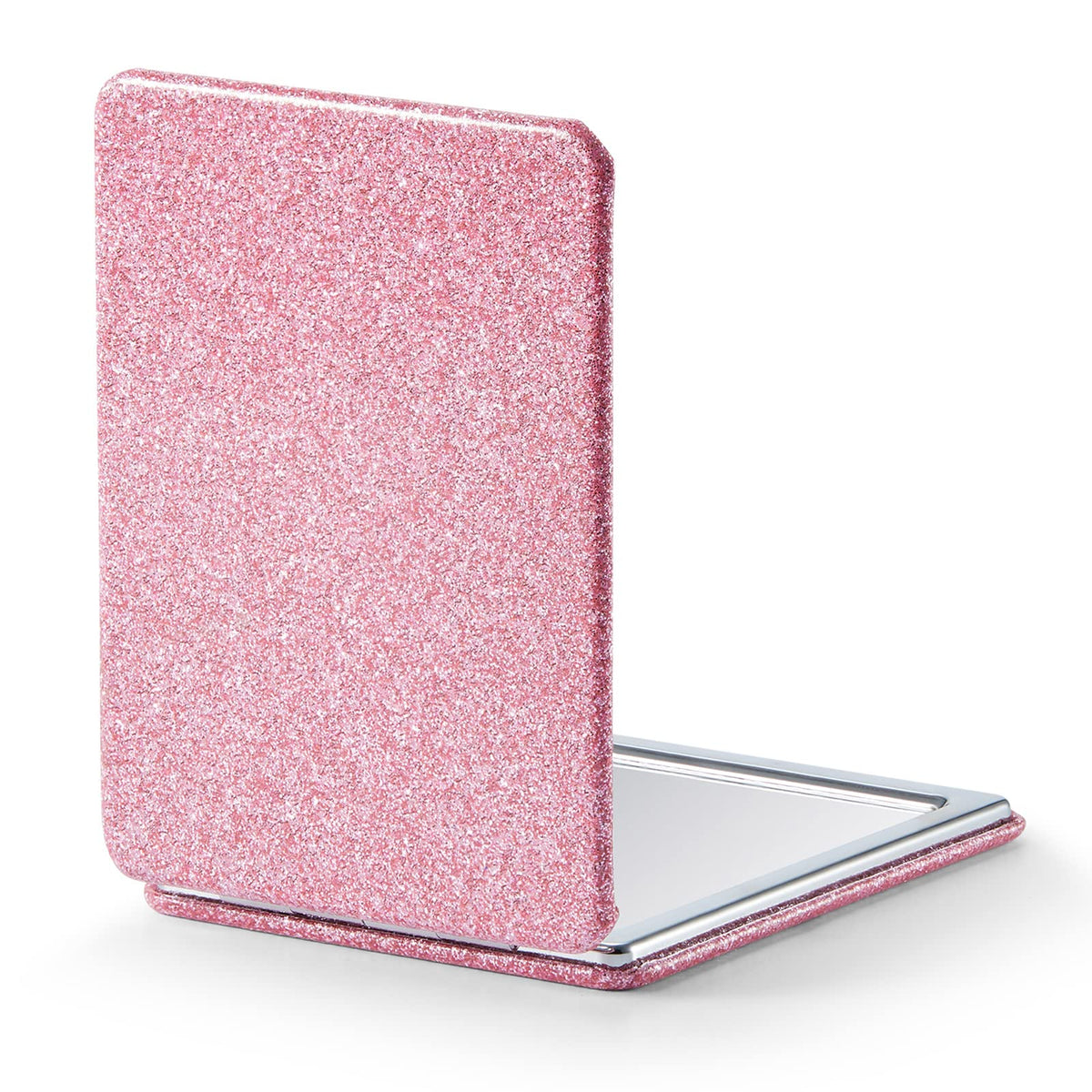 Omiro Glitter Compact Mirror, 1X/3X Magnification, Portable Faux Leather, Pink 2.4&quot; X 3