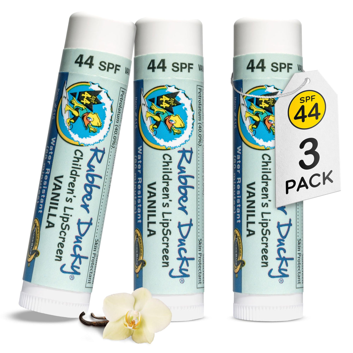 Rubber Ducky Lip Sunscreen Spf 44 | Vegan, Water Resistant Lip Balm For Kids | Vanilla, 3 Pack