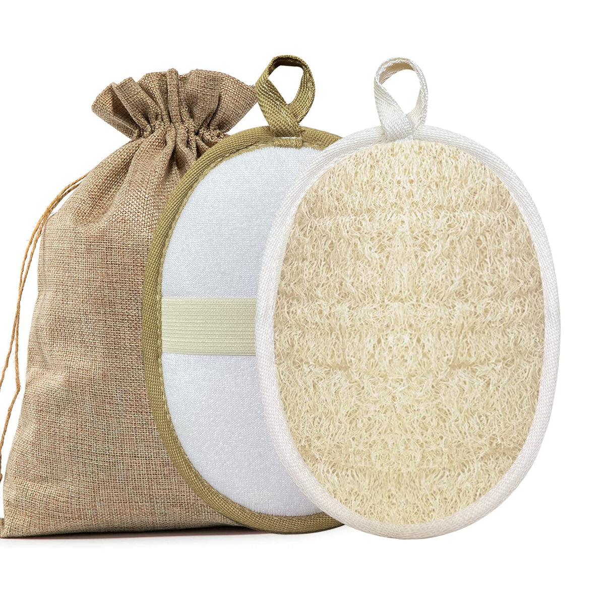 Bzvlemon Large Natural Loofah Sponge 7X5 Inch - Exfoliating Bath Scrubber, Eco-Friendly 2 Pack