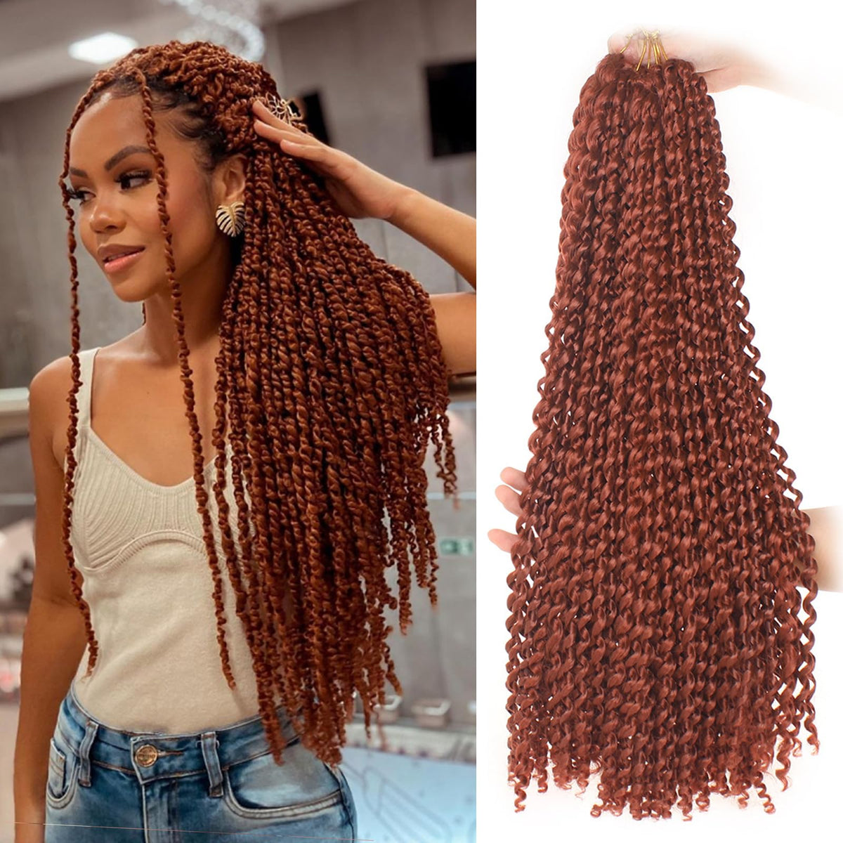 Zrq 24&quot; Copper Red Passion Twist Hair - 7 Packs Water Wave Crochet Braiding Extensions