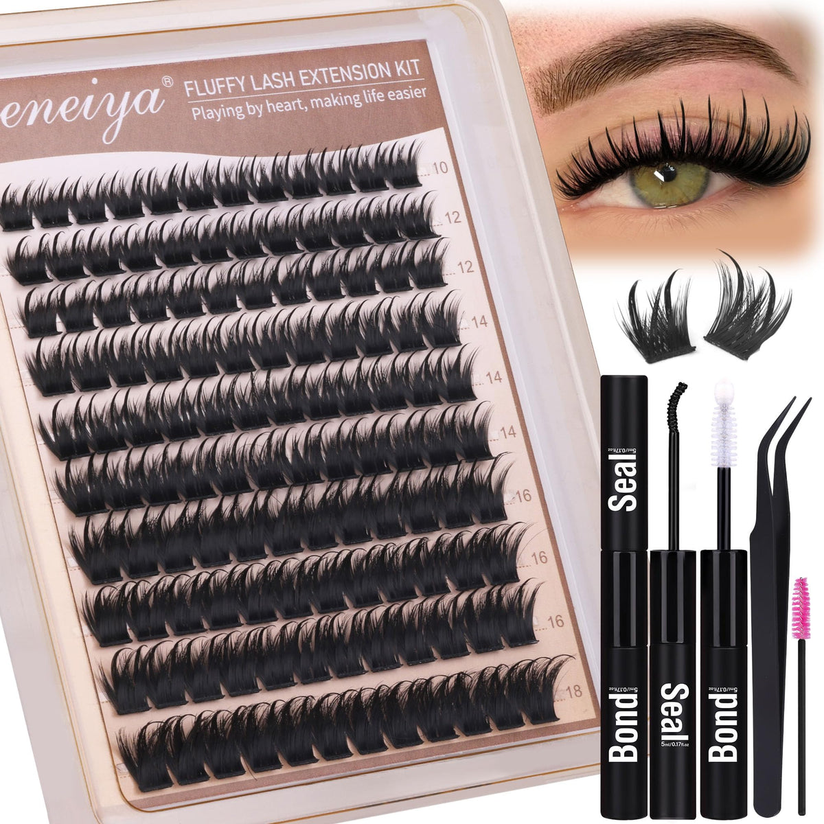 Geeneiya D Curl Fairy Lash Clusters Kit - 10-18Mm Faux Mink Eyelash Extensions With Bond & Seal