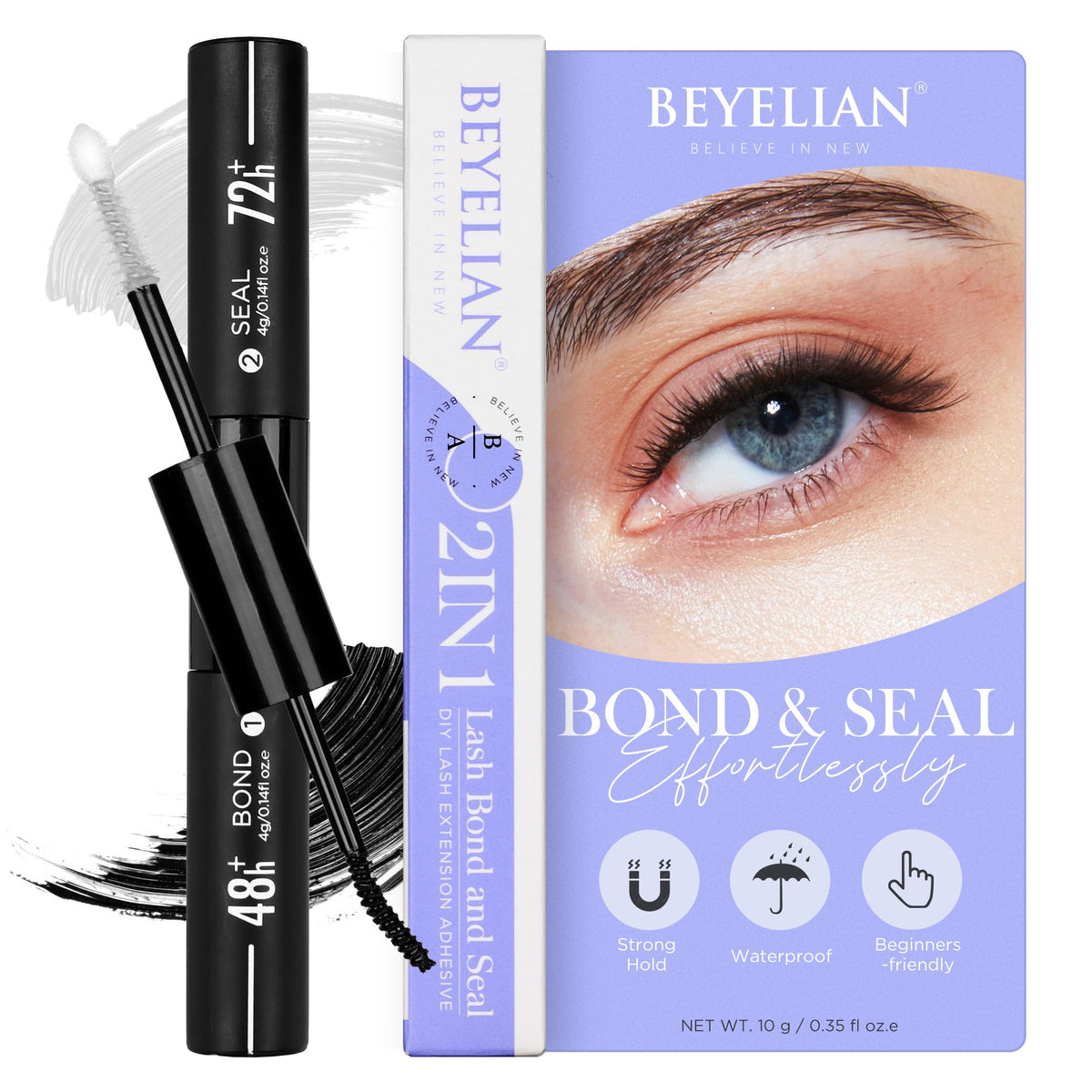 Beyelian Lash Bond & Seal - Waterproof Cluster Lash Glue Mascara, Strong Hold, Latex Free, 10Ml