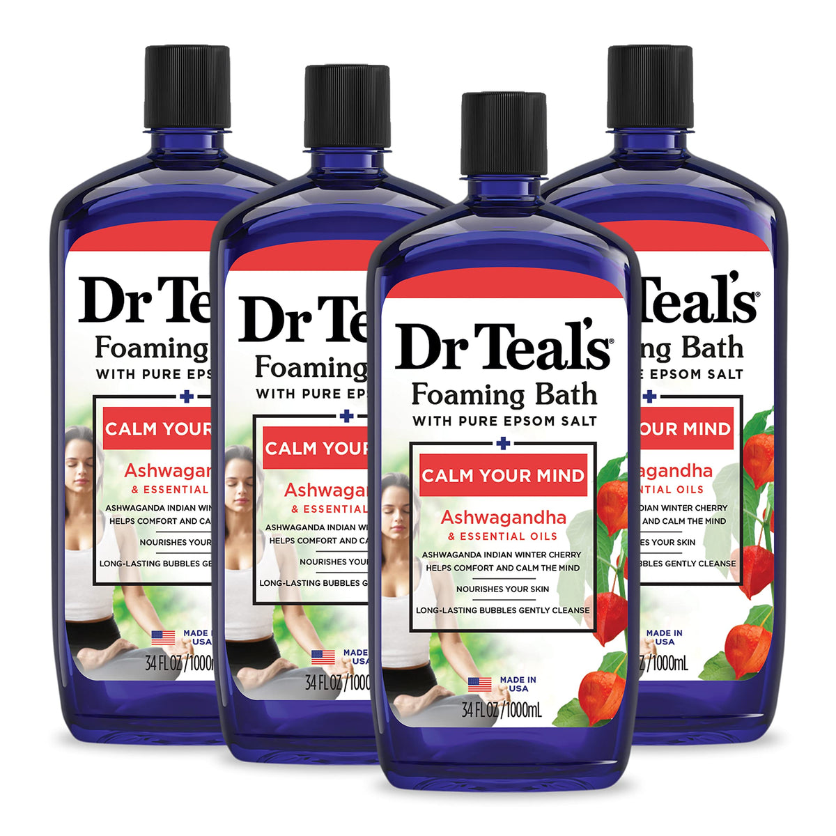 Dr Teal'S Foaming Bath With Epsom Salt & Ashwagandha, 34 Fl Oz (Pack Of 4)