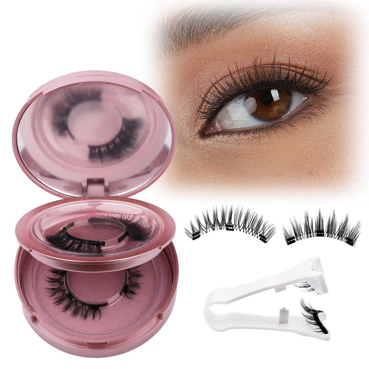 Gemerry Magnetic Eyelashes - 2 Pairs Reusable, No Glue, Soft Natural Look With Applicator & Mirror