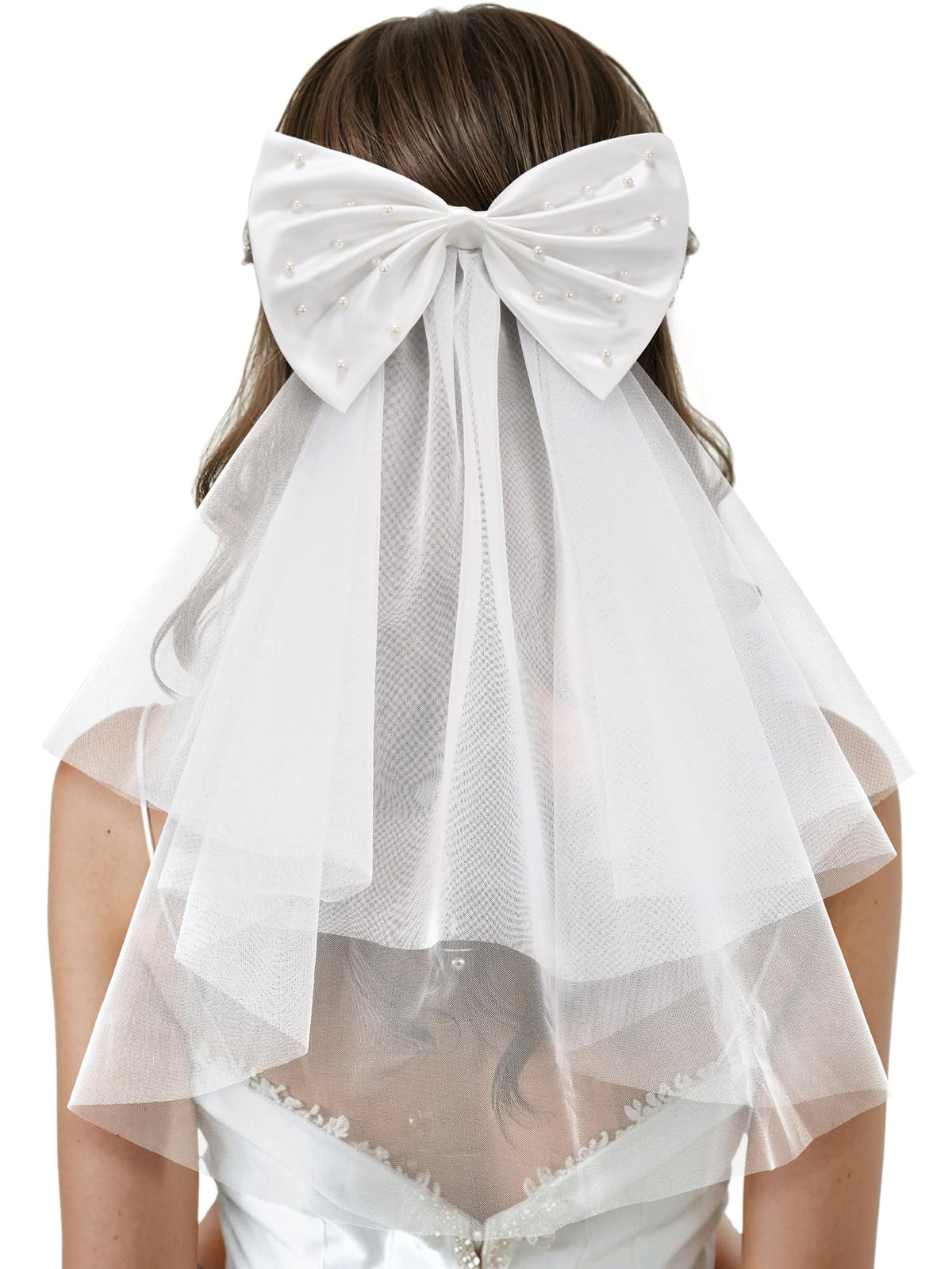 Sweetv Bridal Hair Bow Veil With Faux Pearls - Bachelorette Party & Bridal Shower Accessory