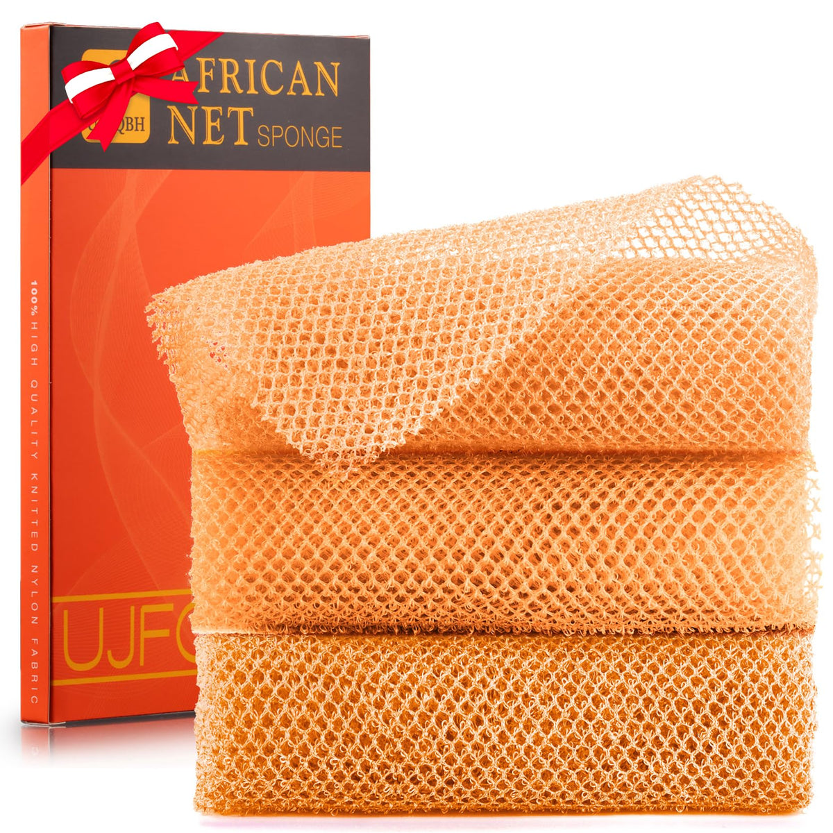 Ujfqbh 3 Pack African Bath Sponge - Exfoliating Yellow Net Body Scrubber For Daily Use