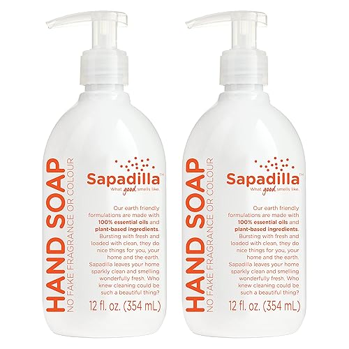 Sapadilla Liquid Hand Soap - Grapefruit & Bergamot, 100% Essential Oils, 12 Fl Oz (Pack of 2)