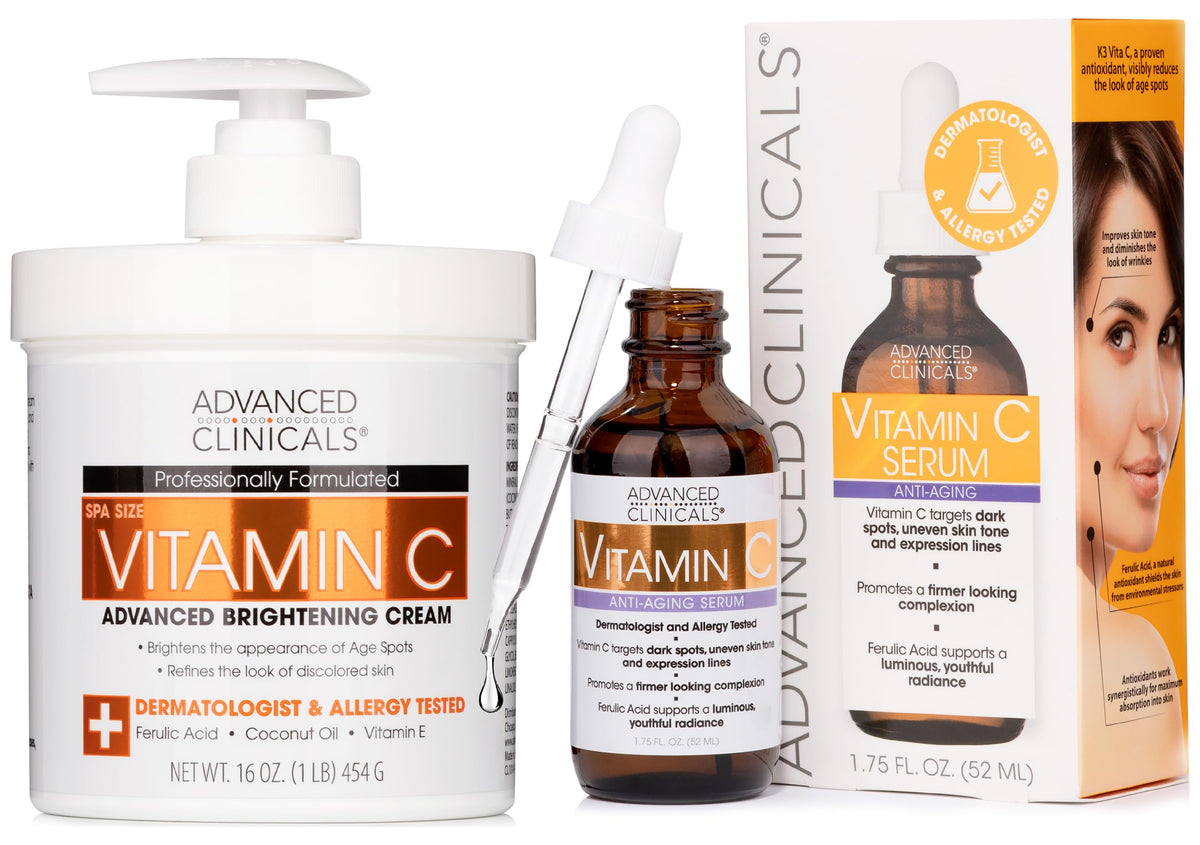 Advanced Clinicals Vitamin C Body Lotion & Serum Bundle - Brightening Skin Care Set, 2-Pack