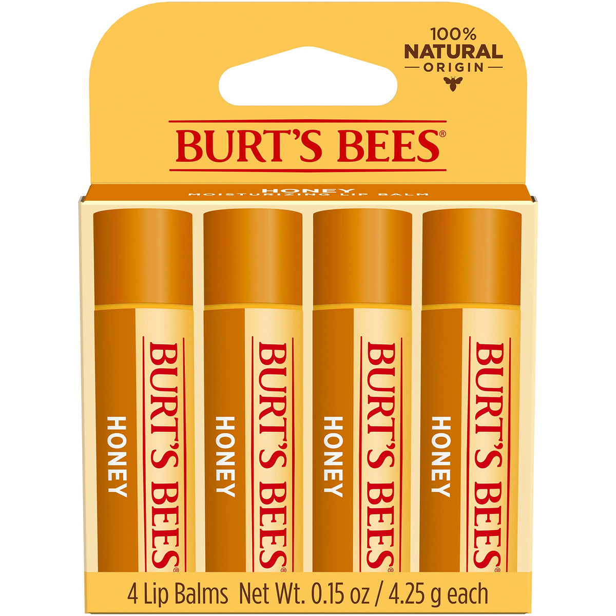 Burt'S Bees Lip Balm Honey - Natural Moisturizer, 4 Count, Tint-Free Conditioning Treatment