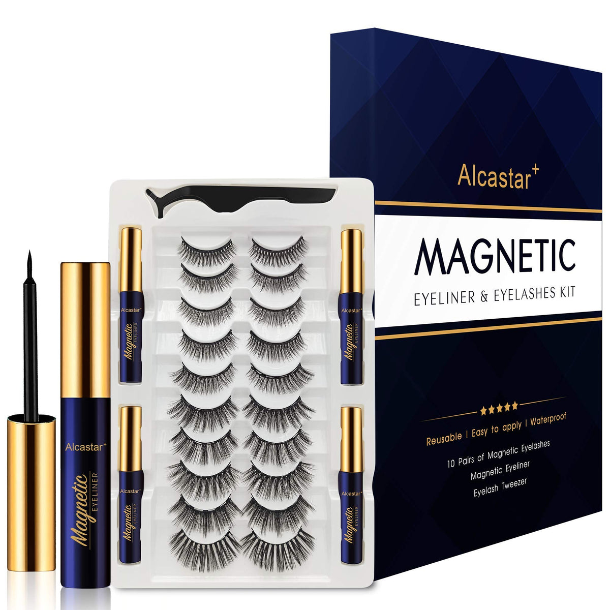 Alcastar 3D Magnetic Eyelashes Kit With Eyeliner & Applicator - Reusable, Natural Look, Long Lasting